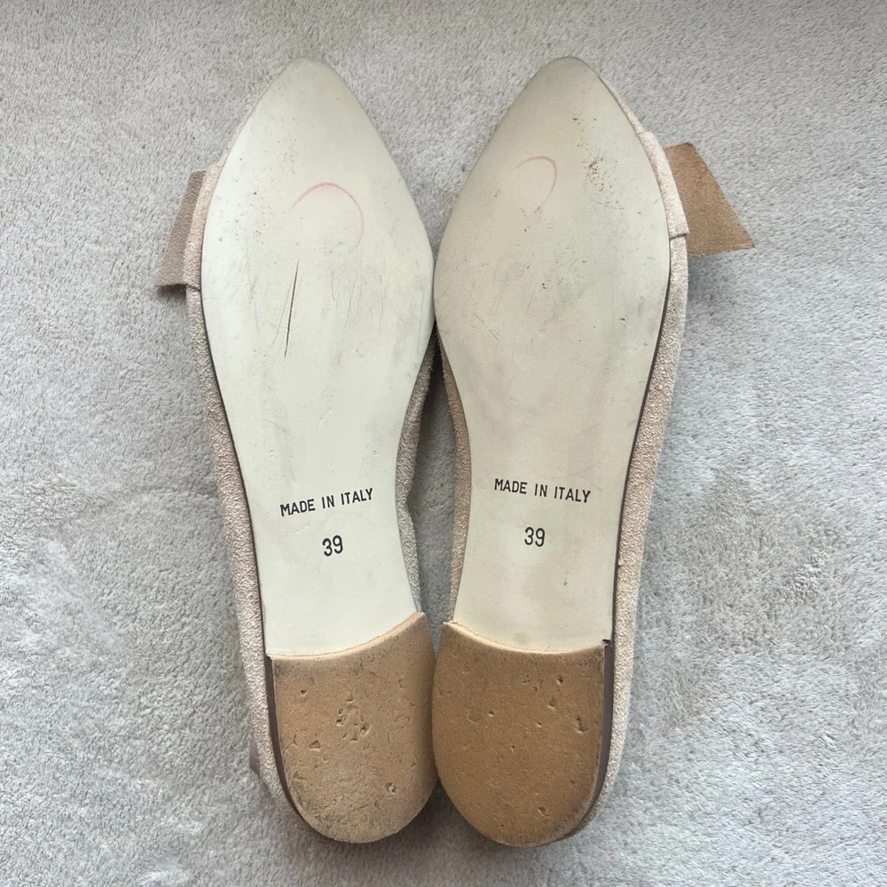 Avellini Women 8 EU‎ 39 Tan Suede Pointed Toe Buckle Ballet Flats Italy Classic